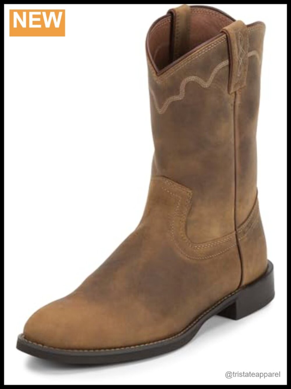 Men's Premium Leather Western Boots 10" Roper Round Toe Durable Rubber Sole
